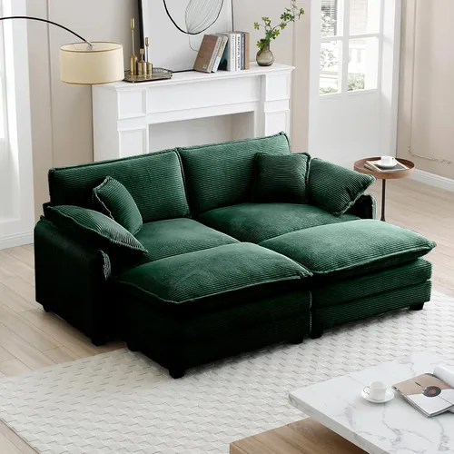 Vista 12 de Sofá de nube de gran tamaño con 2 otomanas, asiento profundo de 25.52 pulgadas, cómodo sofá biplaza de pana moderno, modular, juego de sofás