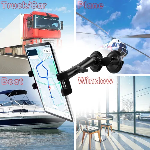 Vista 6 de Pilots - Soporte para tablet con ventosas dobles fuertes, soporte universal para iPad para aviones, coche, barco, camión, parabrisas, compatible