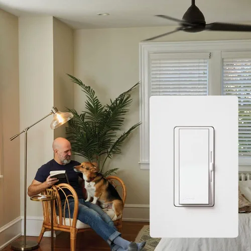 Vista 3 de Lutron DVWFSQ-FH-AL Diva - Control de ventilador de 3 velocidades de 3 vías y 1.5 amperios, 1.5 amperios, almendra
