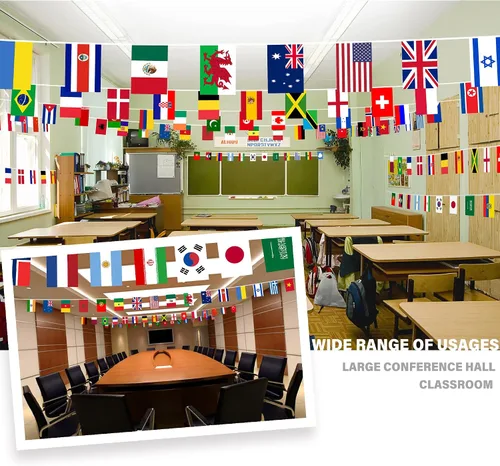 Vista 2 de Bandera de cuerda de 100 países, bandera internacional de 82 pies, decoración de bandera mundial para fiesta de la Copa del Mundo, escuela, eventos