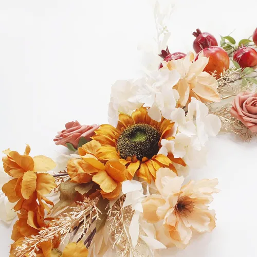 Vista 6 de 2 piezas de flores de arco de boda con girasoles artificiales con granada y hierba de las pampas, guirnaldas florales decorativas Champán