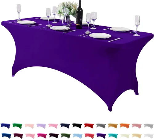Vista 112 de Mantel de elastano para mesa de 6, 4 o 8 pies, universal, ajustable, para fiestas, banquetes, bodas y eventos, color verde manzana
