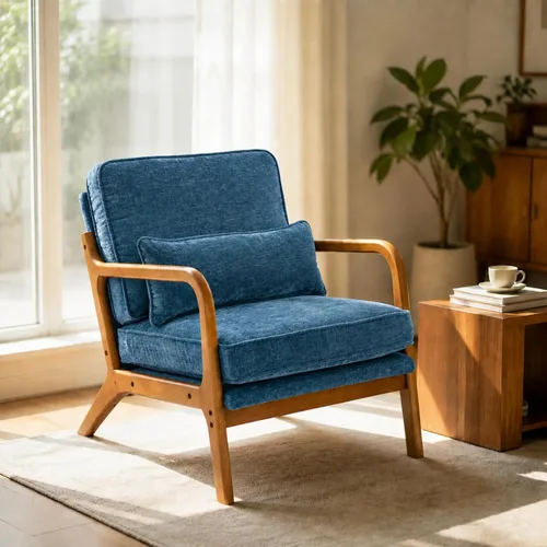 Vista 14 de Karl home Silla de lectura Mid-Century Modern Accent color beige Lino Beige
