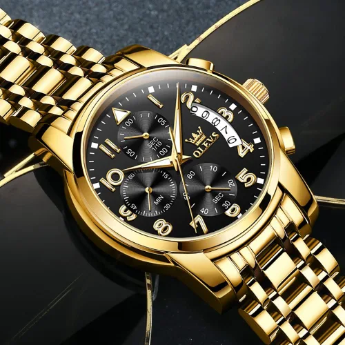 Vista 4 de OLEVS Mens Watches Big Face Watches Stainless Steel Waterproof Date Analog Quartz Watches Fashion Business Chronograph Wrist Watches for Men