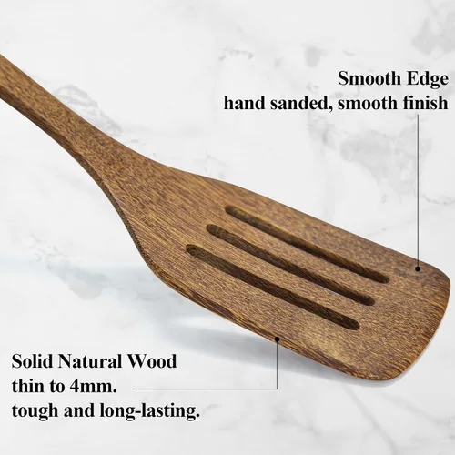 Vista 2 de Paquete de 4 espátulas de madera para cocinar, espátulas antiadherentes de madera de acacia para uso en cocina, juego de espátulas de cocina