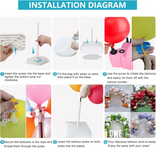 Vista 6 de Kit de soporte para arco de globos con base, kit de soporte ajustable para arco de globo con 45 clips de globo, bomba de globos, arco de globos de 9