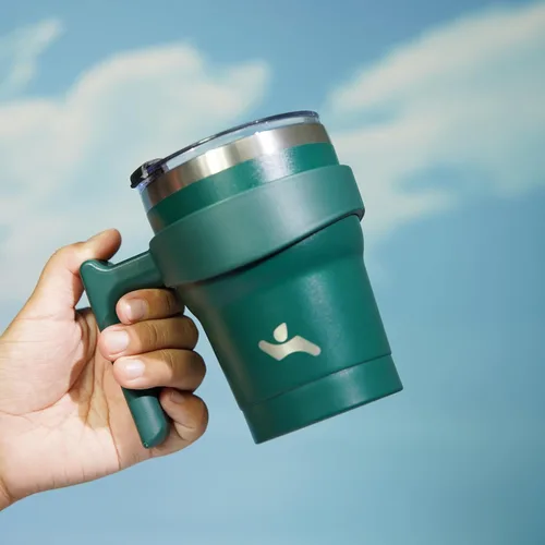 Vista 5 de Konokyo - Vaso de 10 onzas con asa y 2 popotes, 2 tapas, botella de agua aislada de acero inoxidable, taza de viaje reutilizable, color verde militar