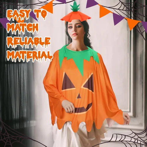 Vista 6 de Ramede Los juegos de disfraces de Halloween de 2 piezas incluyen capa de poncho con diadema divertida para adultos, regalos de fiesta, suministros