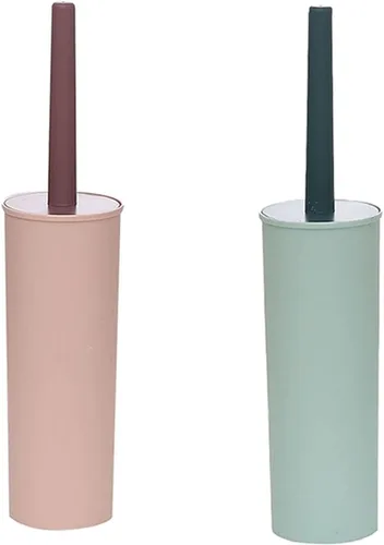 Vista 11 de Escobilla de inodoro y soporte, paquete de 2 cepillos de limpieza profunda, ergonómico, resistente, accesorios de baño de plástico, 1 paquete