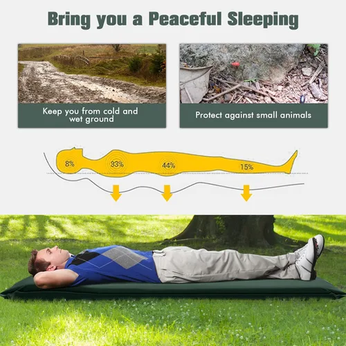 Vista 7 de Tangkula Colchoneta de dormir autoinflable, colchón inflable de 3 pulgadas con valor de 9.5R, tapete de espuma aislante con almohada, almohadilla