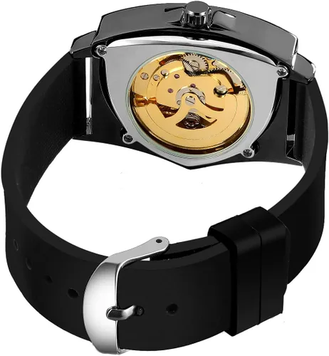 Vista 4 de FORSINING Reloj de pulsera mecánico triangular impermeable para hombre con correa de silicona