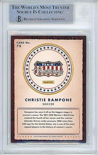 Vista 2 de Christie Rampone firmó el equipo USA 2012 Panini Americana Soccer Card Beckett Auténtico Autógrafo USWNT