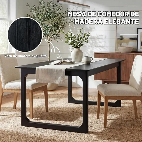 Vista 5 de HNY Mesa de comedor de madera extensible para mesas de cocina rectangulares modernas de 4 a 8 pulgadas, 71 pulgadas con base de madera, mesa de Negro