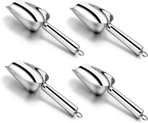 Vista 8 de P&P CHEF Juego de 4 mini cucharas de hielo de acero inoxidable para el hogar, bar, bufé, boda, acabado de espejo y forma elegante, fácil de limpiar