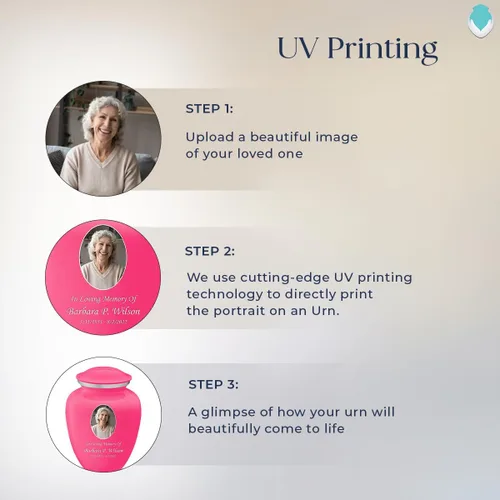 Vista 7 de Geturns Abraza pequeñas urnas de cremación personalizadas para cenizas humanas I Urna funeraria rosa brillante para hombres y mujeres con capacidad