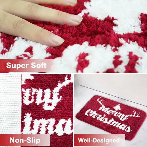 Vista 9 de Decoraciones de Feliz Navidad, alfombras de baño rojas, bonita decoración navideña, tapetes de baño para baño, parte trasera antideslizante, lavable