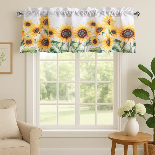Vista 47 de XWZO Cortinas de cenefas de cocina para ventanas, sala de estar, dormitorio, baño, cubiertas superiores, estilo granja rústico, comedor, aislamiento