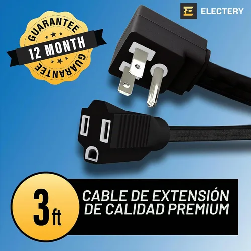 Vista 2 de Cable de extensión resistente de 3 pies, 14 AWG, 15 A, 125 V, 1875 W, enchufe plano de 3 puntas, certificación ETL, cable de extensión