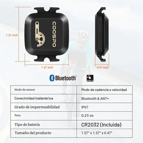Vista 6 de COOSPO Sensor de cadencia y velocidad para ciclismo, Bluetooth inalámbrico y sensor de RPM de bicicleta ANT+ para computadoras de ciclismo