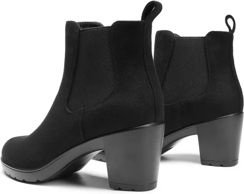 Vista 4 de DREAM PAIRS Botines de tacón bajo y grueso para mujer, con puntera de almendra, para otoño, botas cortas
