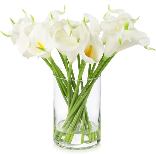 Vista 11 de Real Touch - Flores artificiales con jarrón, arreglo de flores artificiales en jarrón con agua sintética para decoración de mesa de comedor, centros