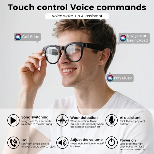 Vista 4 de Al - Lentes inteligentes, lentes de cámara de 8 MP con traducción en tiempo real y análisis de objetos, grabación de video HD 1080P, no requiere