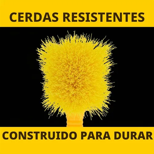Vista 2 de Rubbermaid Commercial Cepillo de limpieza de 8" con mango de plástico y cerdas sintéticas multiusos, resistente para limpieza de ruedas y neumáticos