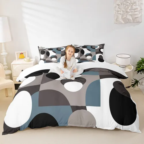 Vista 13 de Castle Fairy Funda de edredón de cuadrícula negra y blanca para niños, niñas, funda de edredón de abstracción visual, tamaño matrimonial, juego
