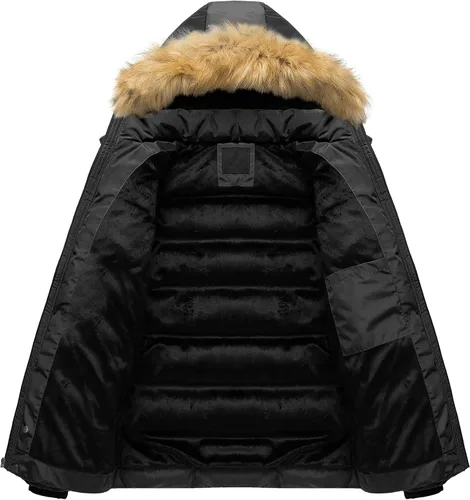 Vista 3 de Pursky Chaqueta acolchada impermeable para hombre, abrigos de burbujas de invierno, parka de esquí con capucha