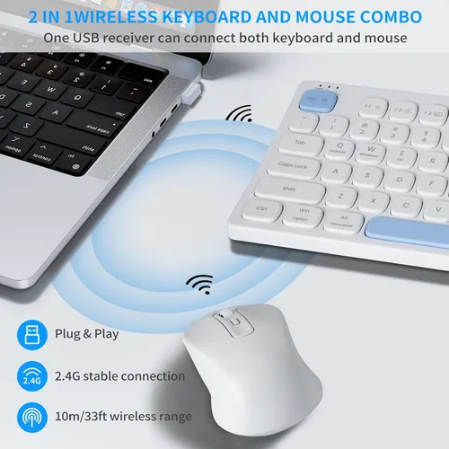 Vista 2 de HUO JI Combo de teclado y mouse inalámbricos, teclado silencioso de tamaño completo inalámbrico de 2.4G sin retrasos para computadora, Mac, PC