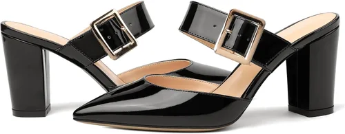 Vista 6 de MODENCOCO Sandalias de tacón alto con correa de patente y puntera puntiaguda para mujer, 3.5 pulgadas