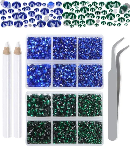 Vista 11 de LPBeads 6000 unidades de diamantes de imitación negros no termofijos, 6 tamaños, cristal redondo, con parte trasera plana, pinzas y bolígrafo