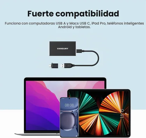 Vista 6 de Vansuny SSD externo portátil de 250 GB, USB 3.1 Gen2 430MB/s de transferencia de datos de alta velocidad, USB C Mini unidad de estado sólido externa