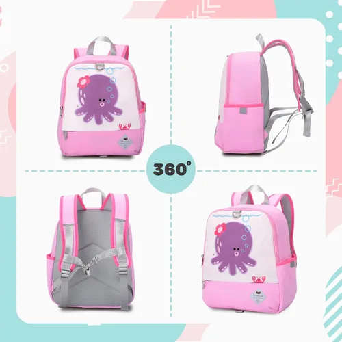 Vista 6 de BEATRIX NEW YORK - Mochila de 11 pulgadas con correa extraíble para niñas y niños, ideal para preescolar y jardín de infantes, Rosa-Pulpo, 24 x 11 x