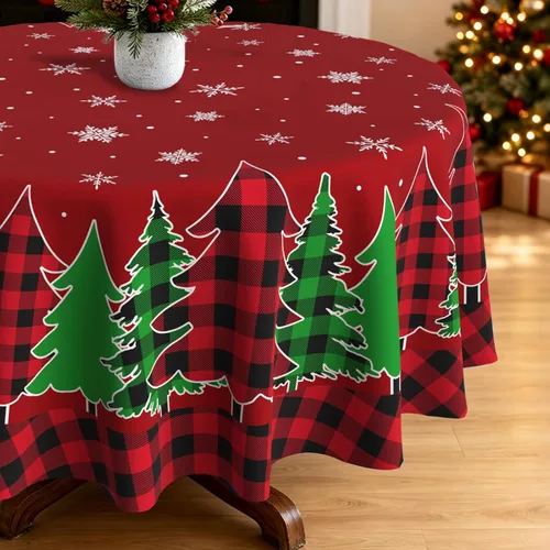 Vista 18 de pinata Manteles de Navidad de 52 x 70 pulgadas, mantel rectangular con diseño de árboles de Navidad, diseño de búfalo negro, a cuadros, oblongos