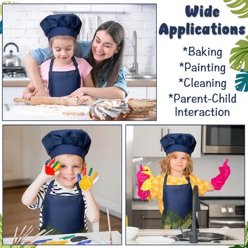 Vista 5 de R HORSE Juego de 2 delantales para niños y sombrero de chef, delantal de cocina de dinosaurio ajustable para niños, juguete de chef de juego de rol