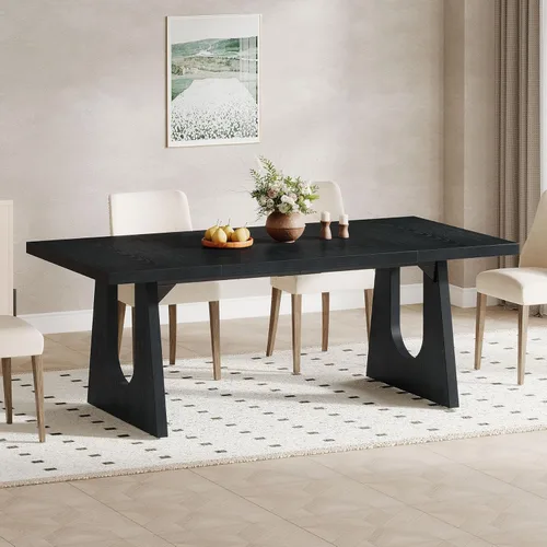 Vista 7 de Tribesigns Mesa de comedor grande para 6-8 personas, mesa rectangular rústica de madera de 70.9 pulgadas con patas de madera negra, mesa de cocina