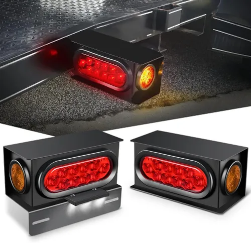 Vista 9 de Nilight juego de 2 cajas de luz para remolque de acero, kit de carcasas con 3 luces LED para placa de matrícula, luces de cola ovaladas de 6