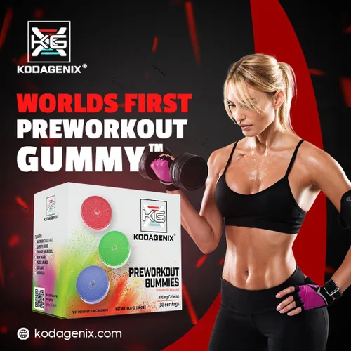 Vista 5 de Kodagenix Gomitas preentrenamiento para hombres y mujeres con cafeína, L-citrulina y beta alanina - La primera goma preentrenamiento del mundo