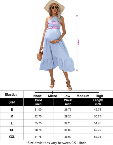 Vista 7 de KOJOOIN Vestido de maternidad de manga corta con hombros descubiertos para mujer, vestido de verano casual con volantes, vestido midi fluido