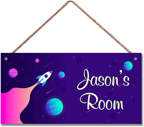 Vista 13 de Letrero de astronauta personalizado con nombre, decoración artística para pared, exquisitos letreros decorativos para habitación de niños, cuarto