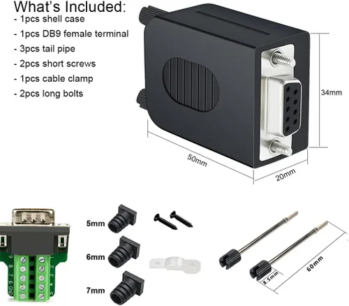 Vista 3 de DTECH DB9 Breakout Connector DB-9 Adaptador serie RS232 hembra Placa de módulo sin soldadura con bloque de terminales de tornillo, funda, pernos