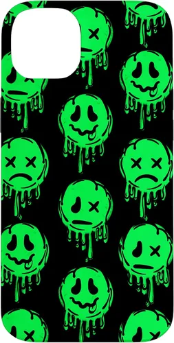 Vista 15 de Melting Happy Face Smile Trippy Sad Face Graffiti Green Case for iPhone 17
