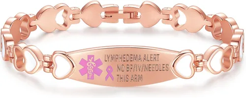 Vista 17 de LinnaLove Lymphedema Alert Bracelets no bp/iv/needles this arm Stainless Steel Medical id Bracelets for Women