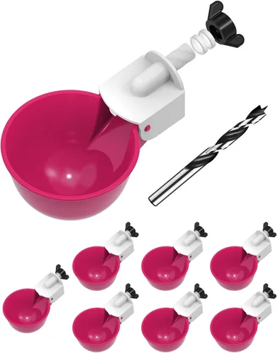 Vista 20 de Vasos para beber pollo (paquete de 8) con broca de 3/8 pulgadas, color azul Automatic Poultry Drinker Feeder Kit for Chickens, Ducks, Turkeys