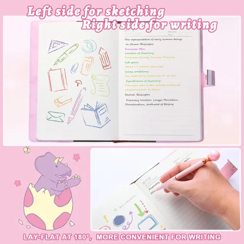 Vista 5 de Juego de regalo de diario, diario de cuero sintético de mármol de 300 páginas para escribir, cuaderno de dibujo con cerradura, incluye cerradura