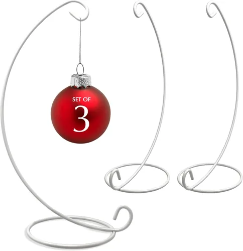Vista 2 de BANBERRY DESIGNS Soportes de exhibición de adornos de Navidad, metal blanco, juego de 3 soportes para adornos de Navidad, terrario, farol, soportes
