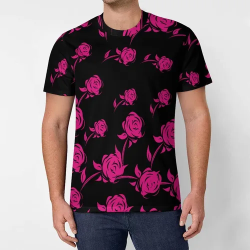Vista 2 de Red Rose Men's Graphic T-Shirt Personalized Short-Sleeve Tee Shirts Fashion Shirts Top for Home Work