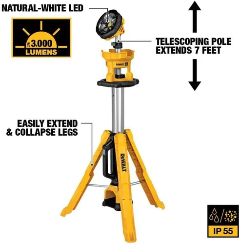 Vista 4 de DEWALT 20 V MAX - Luz de trabajo LED con soporte, luz de trípode, 3000 lúmenes de brillo con 3 modos, solo herramienta (DCL079B)