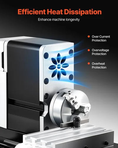 Vista 12 de VEVOR - Mini torno de metal didáctico, 7 x 13 cm, torno de metal de 36 W, velocidad de 20,000 RPM, con portabrocas de 3 mandíbulas, rueda manual